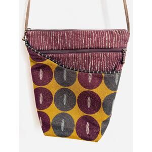 Maruca Design Crossbody Bag Mustard Plum Circles Handmade in Boulder CO